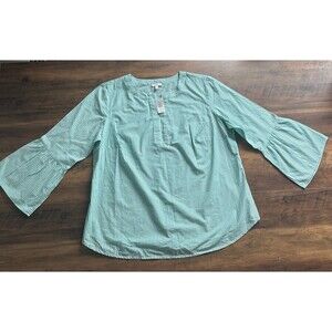 NWT Talbots Women’s Beachy Lightweight Green Striped Long Bell Sleeve Top Size X
